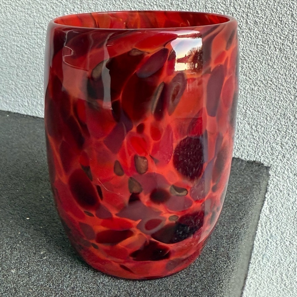 Dehanna Jones Studio Art Glass Red Red Wine 5.5" Votive Hand Blown, Signed 2012
